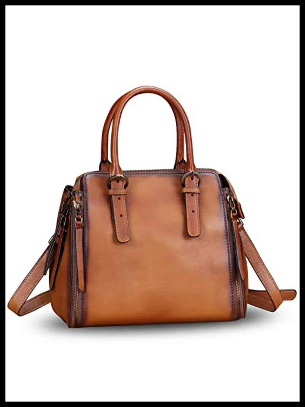 Genuine Leather Satchel Handbag Women Top-Handle Crossbody Shoulder Bag Vintage